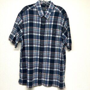 Eddie Bauer Shirt Mens XL Blue White Red Plaid Short Sleeve Puckered Multicolor